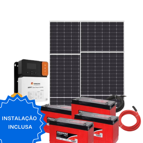 KIT Solar 1000W Com Controlador + Bateria + Inversor