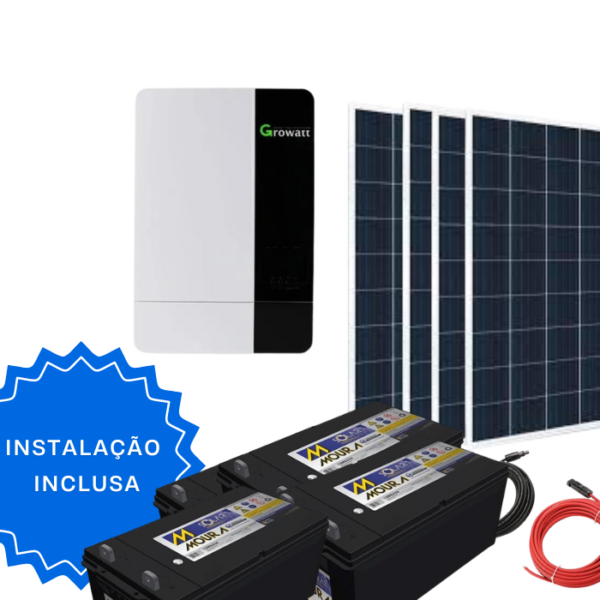 Kit Energia Solar Hibrido Off Grid 3000w Growatt + Bateria Moura