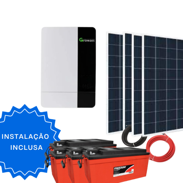 Kit Energia Solar Hibrido Off Grid 3000w Growatt + Bateria Freedom