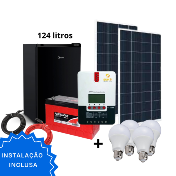 Kit Solar + Geladeira Frigobar + Iluminação (Instalação Inclusa)