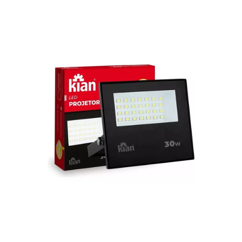 Refletor 30w 3000k Luz Branca Morna  Bivolt Preto - Kian