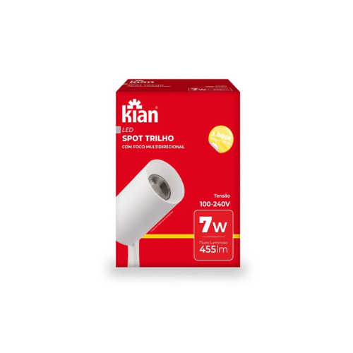 Spot Branco para Trilho 7w  3000k  Bivolt - Kian