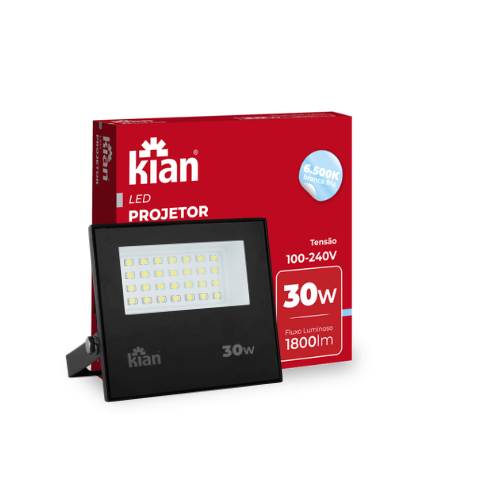 Refletor 30w 6500k Bivolt Preto - Kian