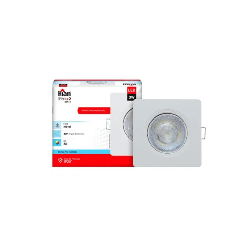 Spot 3w Quadrado Luz Branca Fria 6500k Bivolt  - Kian
