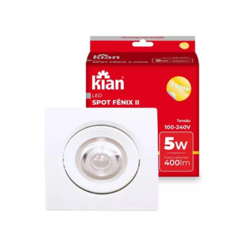 Spot Quadrado 5W Fênix II 3000k Luz Branca Morna  - Kian